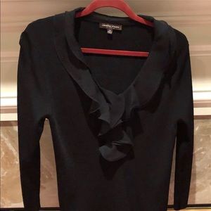 Adrienne Vittadini, Black,Knit Ruffed Top